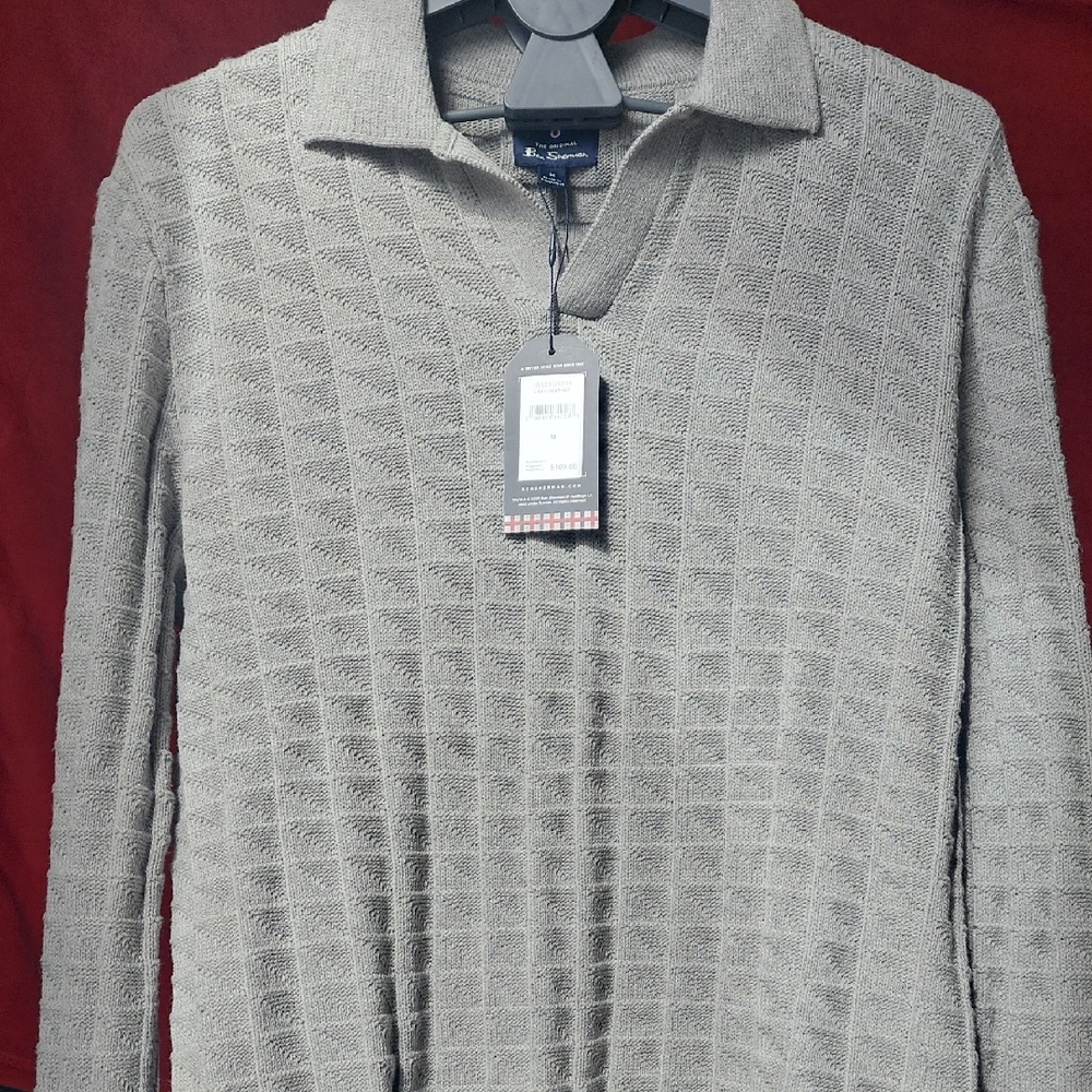 NWT Ben Sherman Textured Knit Collared Sweater Gray Heather